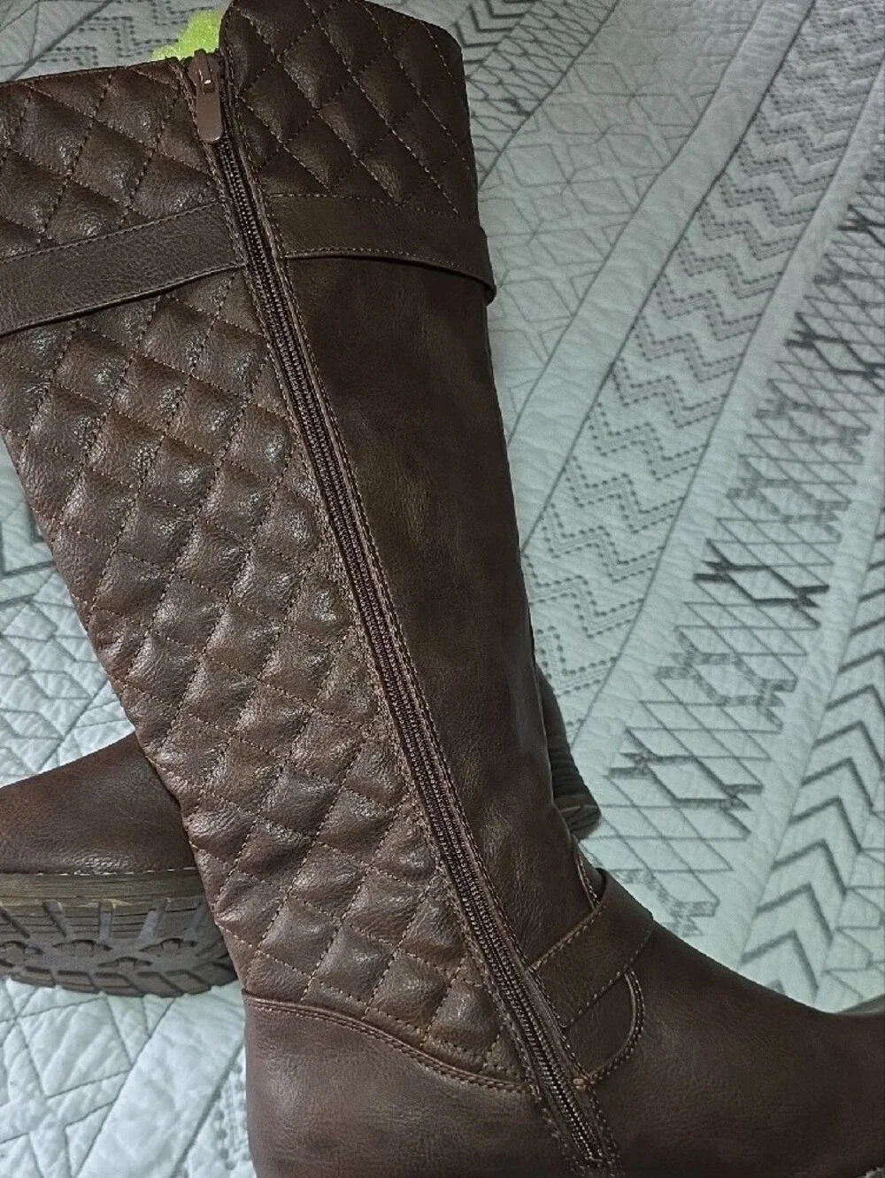 Global Win Quilted  Riding Boots - Dark Brown with Gold Accents